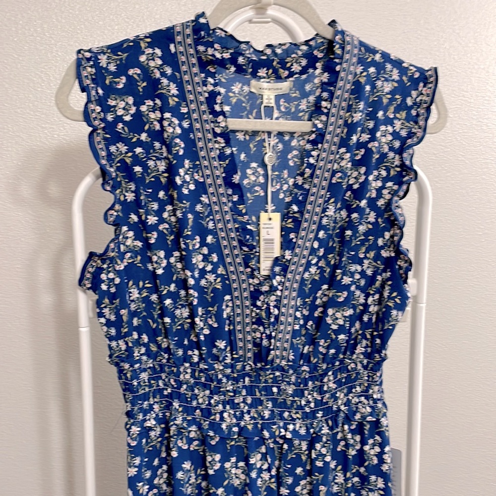 NWT Max Studio blue ditsy floral tiered ruffle casual dress - Picture 2 of 7